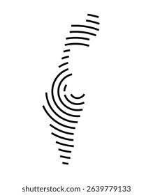 Abstract map of Israel showing the country with a black spiral line