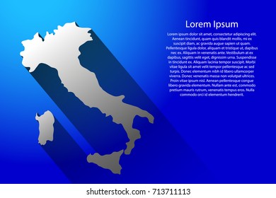 Abstract map of Italy with long shadow on blue background of vector illustration