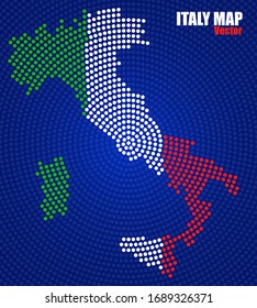 Abstract map Italy of radial dots with flag inside. Vector illustration, eps 10