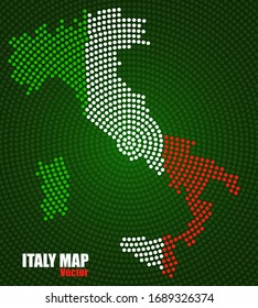 Abstract map Italy of radial dots with flag inside. Vector illustration, eps 10