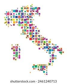 Mapa Abstractas de Italia. Mapa Abstractas que muestra el país con un patrón de cuadrados de colores superpuestos como caramelos