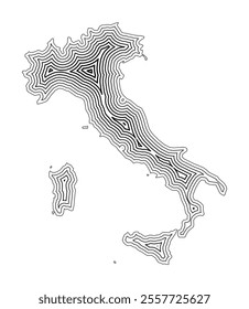 Abstract map of Italy showing the country border buffered inside with black tapering lines