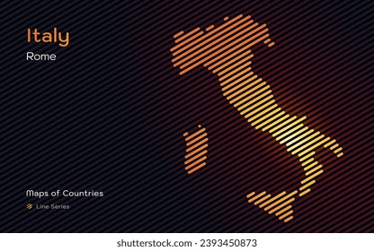 Abstract Map of Italy in sloping lines Pattern with Capital of Rome