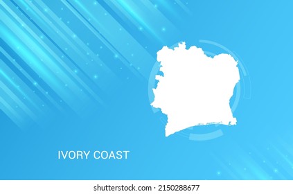 Abstract map of Ivory Coast circuit circle smooth light blue background.