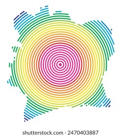 Mapa Abstractas de Costa de Marfil que muestra la zona del país con anillos concéntricos en colores arcoíris como un blanco de tiro.