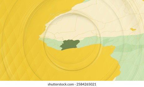 Abstract Map of Ivory Coast and Surrounding Regions with Circular Patterns. Vibrant Abstract Map.