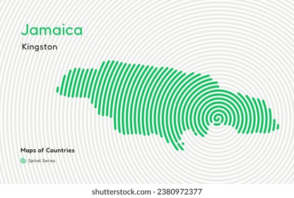 Abstract Map of Jamaica in a Circle Spiral Pattern with a Capital of Kingston. Latin America Set.