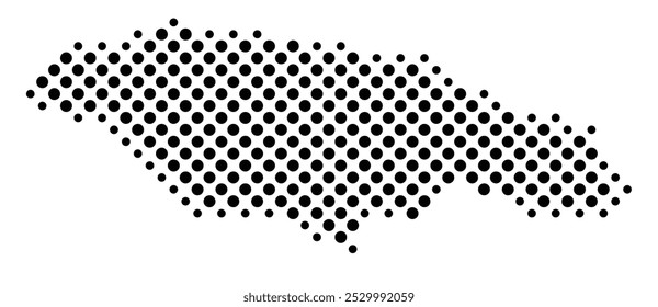 Mapa abstrato da Jamaica com um padrão de círculos pretos como um tabuleiro de xadrez