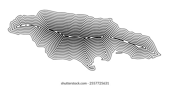 Abstract map of Jamaica showing the country border buffered inside with black tapering lines