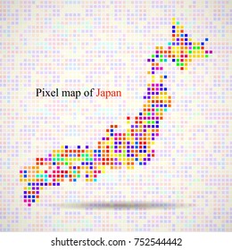 Abstract map of Japan, colorful pixels. Vector illustration. Eps 10