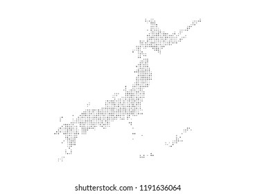 Abstract map of the Japan created from dots pixels art style. Technology and communication network map concept. Vector illustration