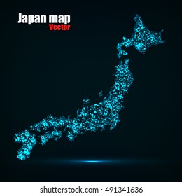 Abstract map of Japan with glowing particles, vector illustration eps 10