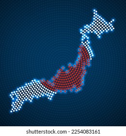 Abstract map Japan of glowing radial dots. Vector illustration, eps 10