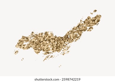 Abstract map of Japan made with golden confetti. Glittering Japan map. Japan in gold. Shiny map art. Decorative Japan map with sparkles. Vector element.