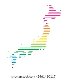 Mapa Abstractas de Japón que muestra la zona del país con Horizontales líneas paralelas en colores arcoíris