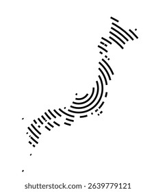 Abstract map of Japan showing the country with a black spiral line
