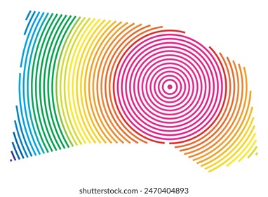 Abstract map of Jersey showing the area ot the country with concentric rings in rainbow colors like a shooting target.