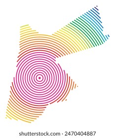Mapa Abstractas de Jordania que muestra la zona del país con anillos concéntricos en colores arcoíris como un blanco de tiro.