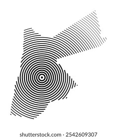 Abstract map of Jordan showing the country with concentric black tapering lines