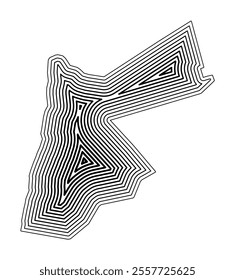 Abstract map of Jordan showing the country border buffered inside with black tapering lines