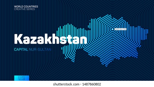 Abstract map of Kazakhstan with hexagon lines