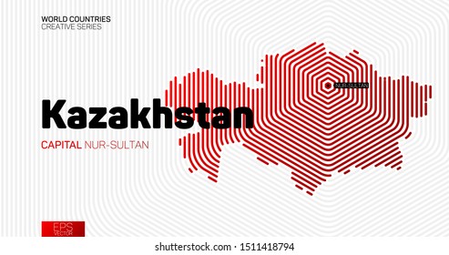 Abstract map of Kazakhstan with red hexagon lines