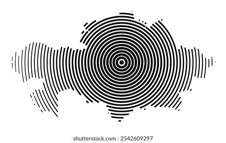 Abstract map of Kazakhstan showing the country with concentric black tapering lines