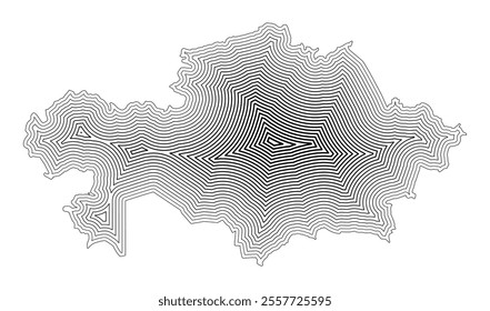 Abstract map of Kazakhstan showing the country border buffered inside with black tapering lines