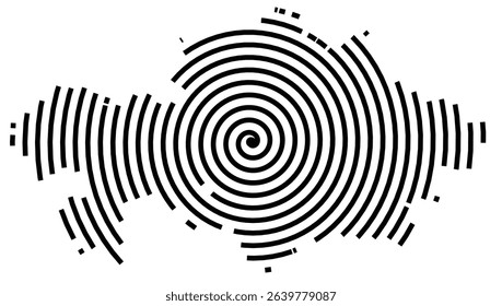 Abstract map of Kazakhstan showing the country with a black spiral line