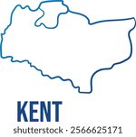 Abstract map of Kent ceremonial county and Medway U.A. Outline blue gradient hand drawn simplified shape. Use for wall art, travel blog, news article