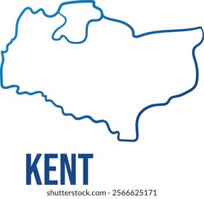 Abstract map of Kent ceremonial county and Medway U.A. Outline blue gradient hand drawn simplified shape. Use for wall art, travel blog, news article