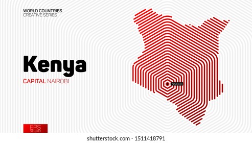 Abstract map of Kenya with red hexagon lines