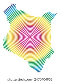 Abstrakte Karte von Kenia, die das Gebiet des Landes mit konzentrischen Regenbogenringen zeigt, wie ein Schießziel.