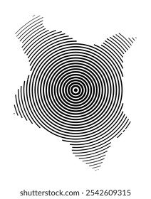 Abstract map of Kenya showing the country with concentric black tapering lines