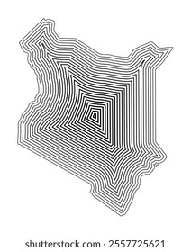 Abstract map of Kenya showing the country border buffered inside with black tapering lines