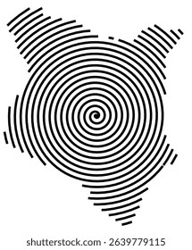 Abstract map of Kenya showing the country with a black spiral line