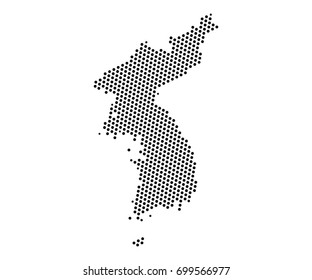 Mapa abstracto de Corea marca el planeta, las líneas, el concepto de medio tono del mapa mundial. Ilustración vectorial, pasos 10.