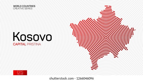 Abstract map of Kosovo with red circle lines