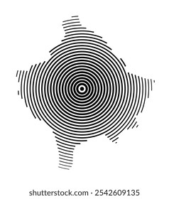 Abstract map of Kosovo showing the country with concentric black tapering lines