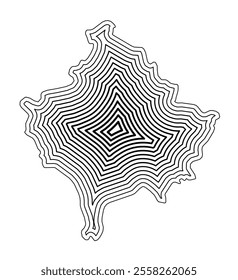 Abstract map of Kosovo showing the country border buffered inside with black tapering lines