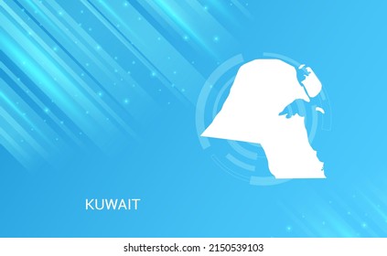 Abstract map of Kuwait circuit circle smooth light blue background.
