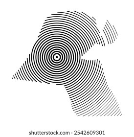 Abstract map of Kuwait showing the country with concentric black tapering lines
