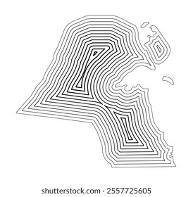Abstract map of Kuwait showing the country border buffered inside with black tapering lines