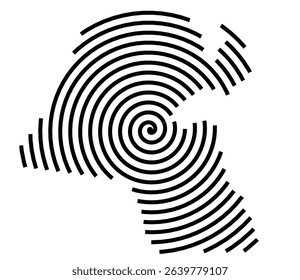 Abstract map of Kuwait showing the country with a black spiral line