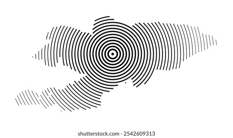 Abstract map of Kyrgyzstan showing the country with concentric black tapering lines