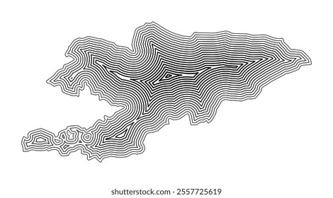 Abstract map of Kyrgyzstan showing the country border buffered inside with black tapering lines