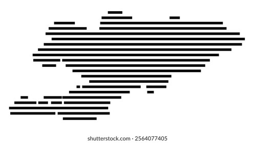 Abstract map of Kyrgyzstan showing the country with horizontal black lines
