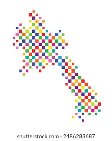 Abstract map of the Laos with a pattern of colorful squares like a chess board