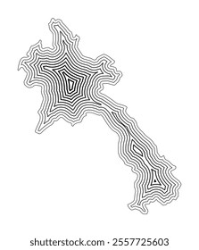 Abstract map of the Laos showing the country border buffered inside with black tapering lines