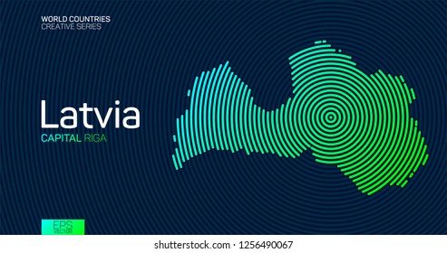 Abstract map of Latvia with circle lines